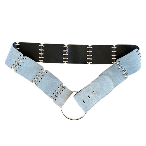 Italian Light Blue Suede Leather Belt Low Slung Made in Italy - Picture 2 of 7